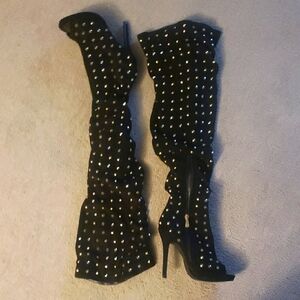Black Studded Over-the-Knee Boots